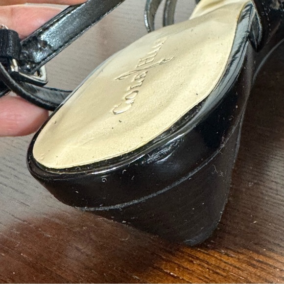 COLE HAAN KIE RIN WEDGE Black Patent Leather Strappy Sandals kitten heel size 8 - Picture 12 of 16